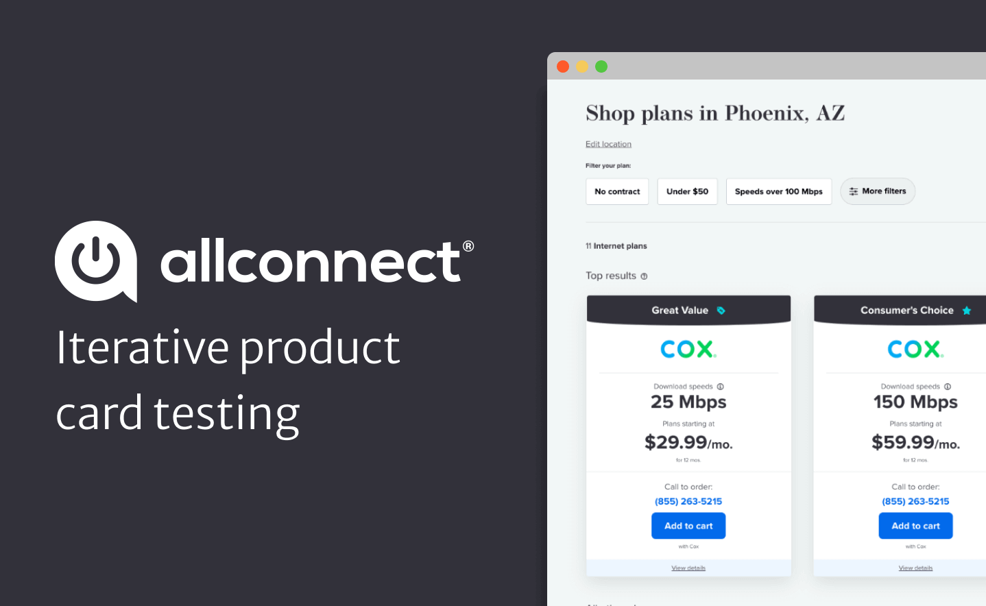 Allconnect iterative product card testing case study